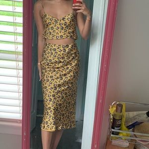 Urban outfitters cheetah silky midi skirt set M